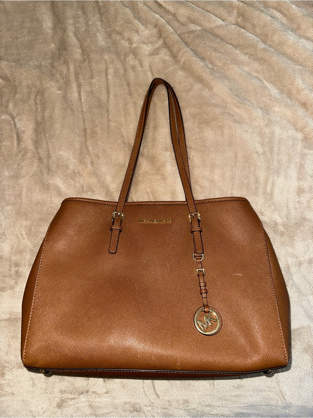 Michael Kors Cognac Saffiano Leather Tote with Gold Accent